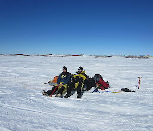 Two scientists taking a rest after a hard day on the ice