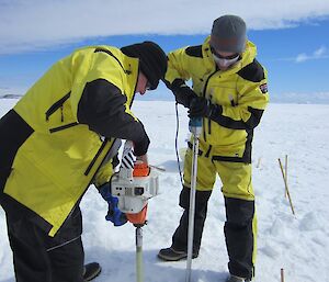 Scientists drilling the ice