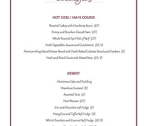 Davis Christmas menu featuring desserts