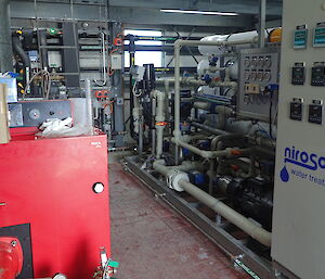 A reverse osmosis machine in a shed