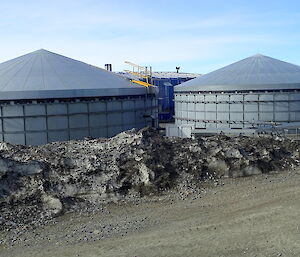 two large external water tanks