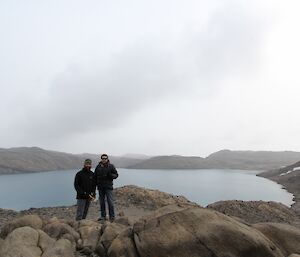 Christopher Burns and Scott Visser in front of Deep Lake