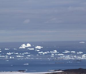 View of icebergs out in Prydz Bay