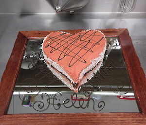 A heart shaped birthday cake made for Helen Achurch at Davis