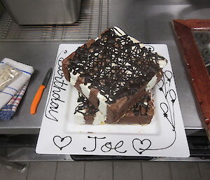A double layered birthday cake made for Joe Briguglio