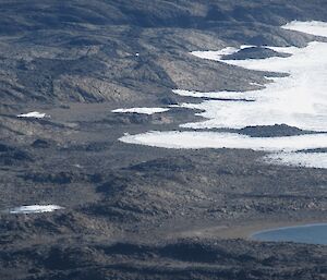 Aerial view of Brookes hut, Shirokaya Bay and the Vestfold Hills