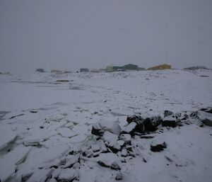 The sea ice at Davis now covered with freshly fallen snow