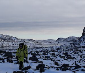 Aaron Stanley walking to Brookes hut