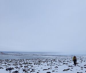 Jen Proudfoot and Scott Visser walking back from Brookes hut