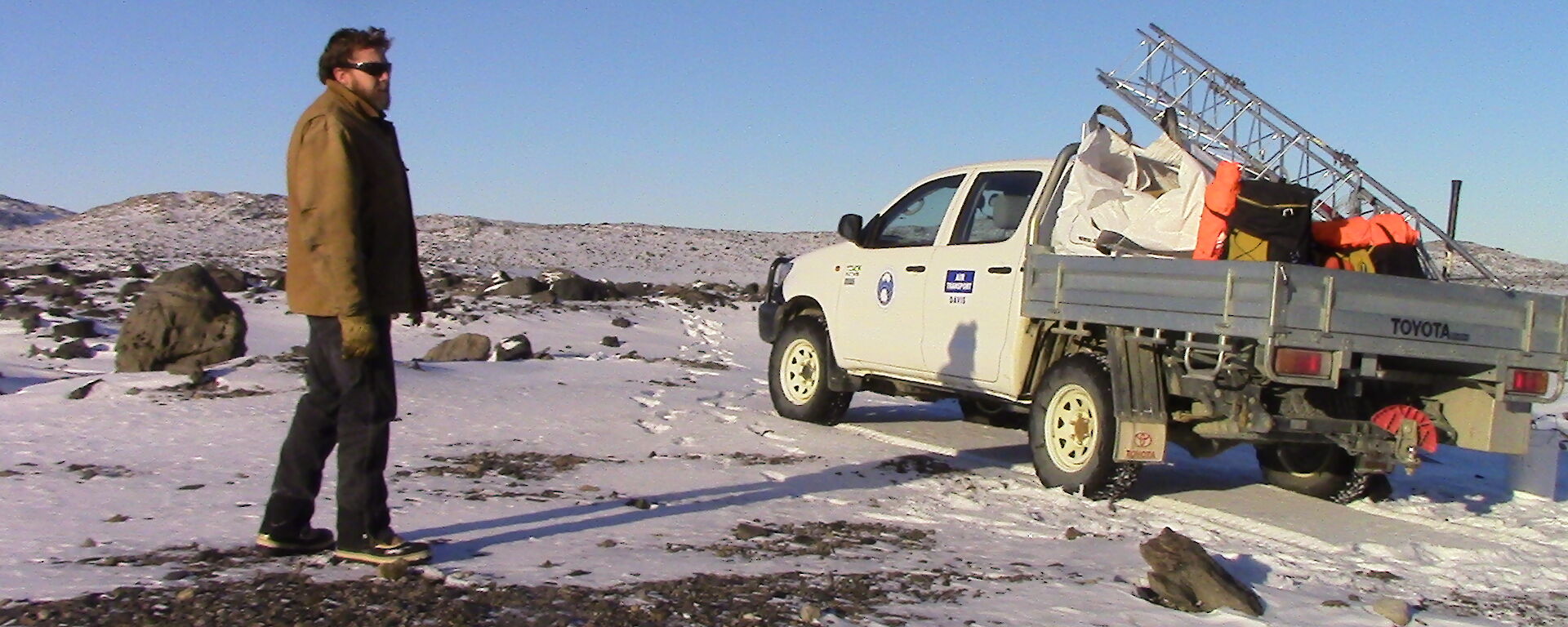 Scott Visser on Dingle Rd ready to assist to unload equipment on the back of the ute, part of the new Heidemann Valley AWS