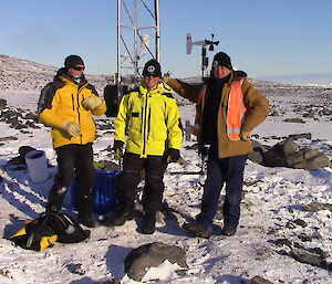 Brett Sambrooks Vas Georgiou and Dave Davies in front of the AWS that they have just erected in Heidemann Valley