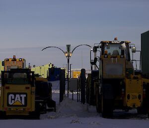 Machines that will be used over winter plugged into the only tree on station — the power palm tree made of steel.