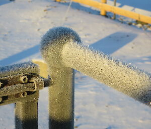 Ice needles growing on the handrails in −27°C.
