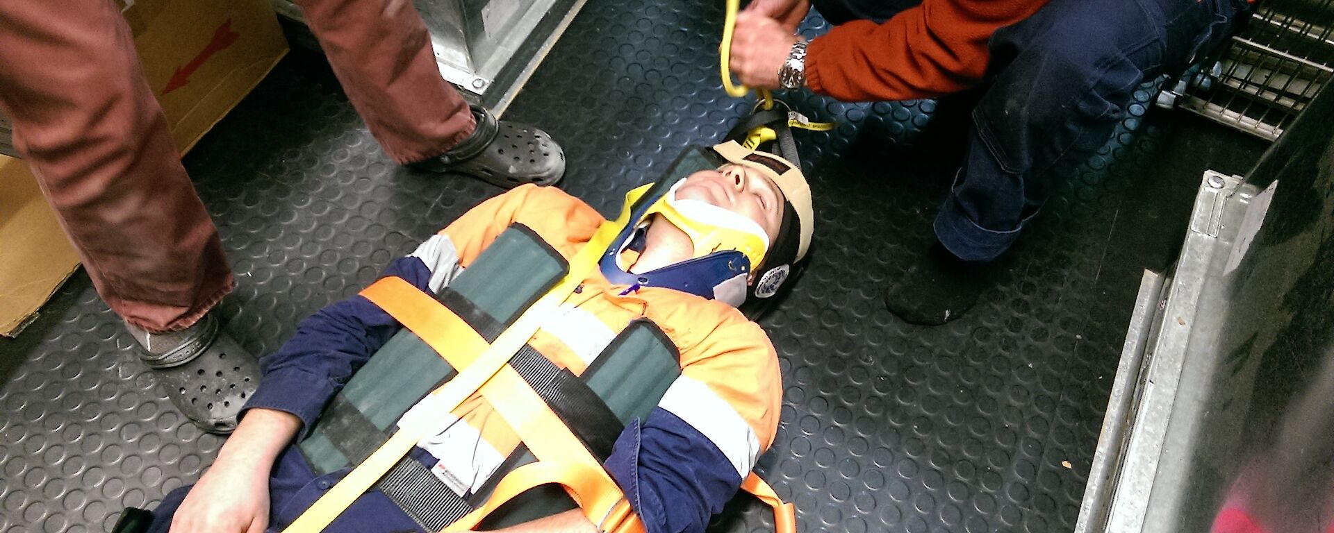 After finding Vas as part of a SAR exercise on station the second exercise was to get him out of the basement and into the surgery as this image shows