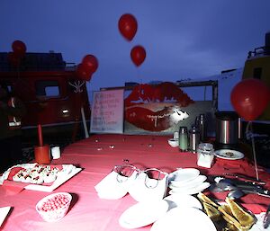 A Hagg trailer becomes a table at our outside smoko at Davis