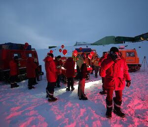 Expeditioners on the beach at Davis for an outside smoko