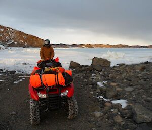 A quad bike off the ice at Pioneers Crossing along Long Fjord near Davis station