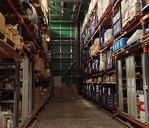 A view of the pallet racking in the Green store at Davis