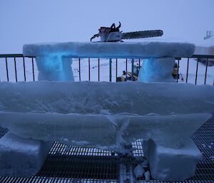 Ice blocks assembled on the deck at Davis