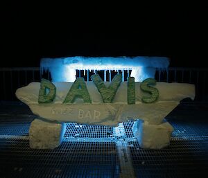 The ie bar lit up, named and growing icicles on the Davis deck