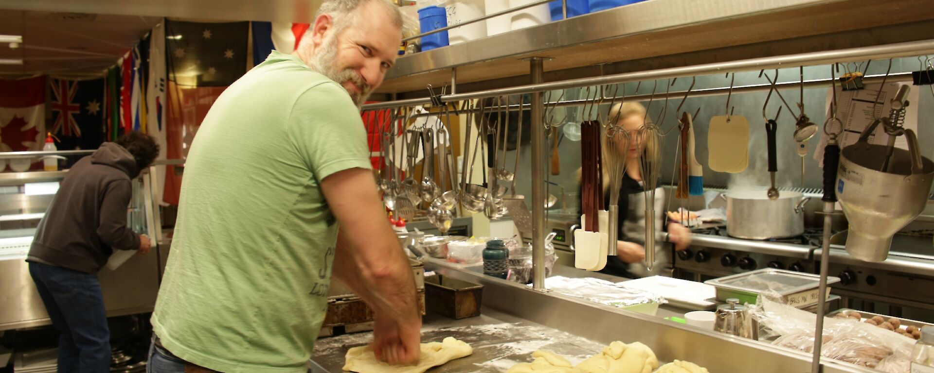 Michael Goldstein shows his ‘other’ skills in the kitchen assisting Lesley our chef with Midwinter feasting preparations