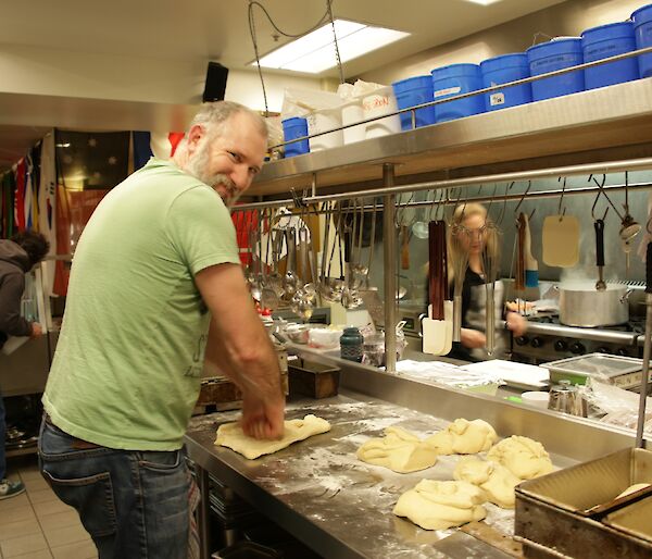 Michael Goldstein shows his ‘other’ skills in the kitchen assisting Lesley our chef with Midwinter feasting preparations