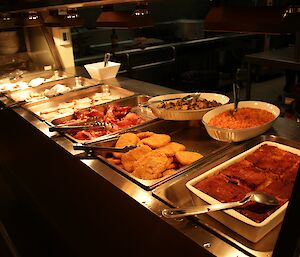 An array of food to choose from in the bain marie at Davis for Midwinter brunch