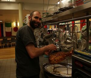 Paul Bright prepares the ham for display