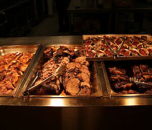 The hot dishes in the bain marie at Davis for the Midwinter dinner at Davis