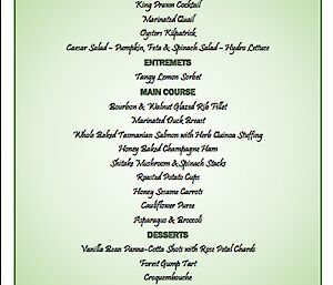 The Davis Midwinter 2016 dinner menu