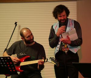 Chris Burns giving vocals a go with Paul Bright on guitar