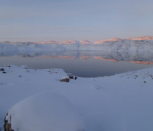 The view as we arrived at Deep Lake after a 2km walk through thick snow from where we parked the quads