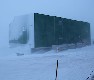 The Living Quarters at Davis covered with snow during a blizzard