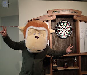 Darren White dressed as a monkey during the recent Davis versus Mawson darts match