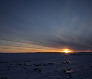 The sun hovering one degree above the horizon