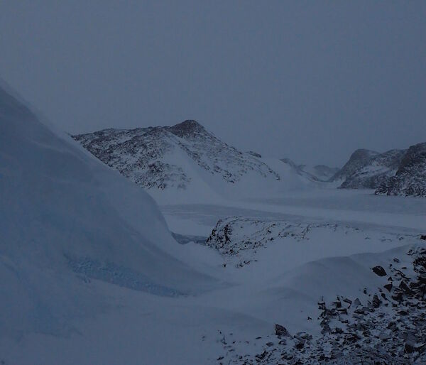 A view looking into the frozen Lichen Lake in the Vestfold Hills