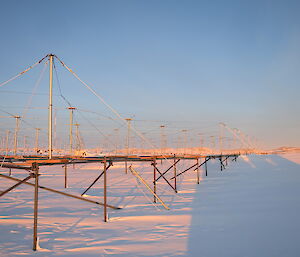 The antenna array showing two downed support posts and some of the missing guy ropes