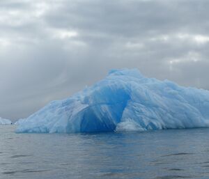 The vivid blue of glacier ice in an iceberg in Prydz Bay