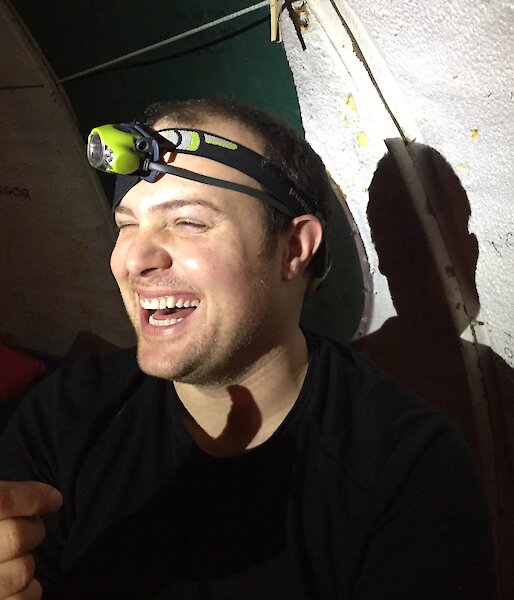 Vas Georgiou laughing in the Trajer Ridge melon