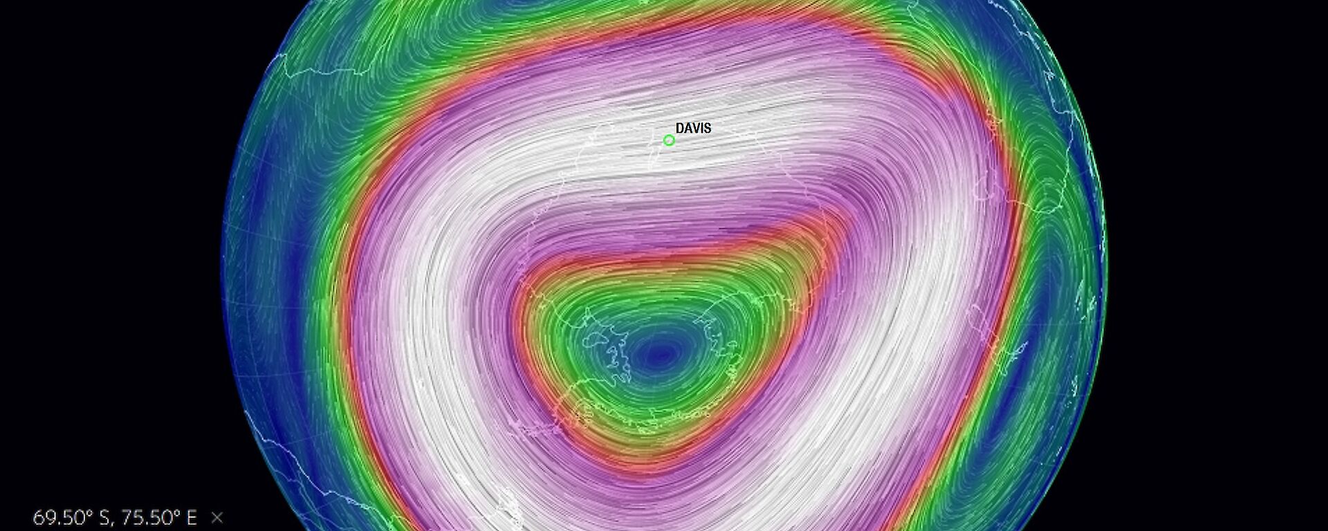 The Antarctic polar vortex — winds circulating above in a clockwise direction