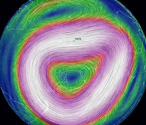 The Antarctic polar vortex — winds circulating above in a clockwise direction