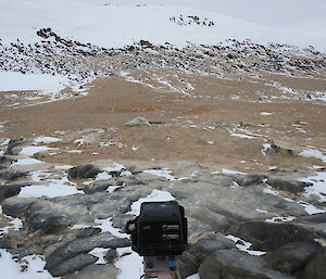 A camera and its view of the currently deserted colony