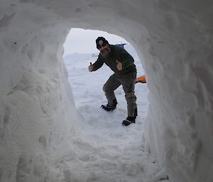 Looking out from the snow cave at Davis