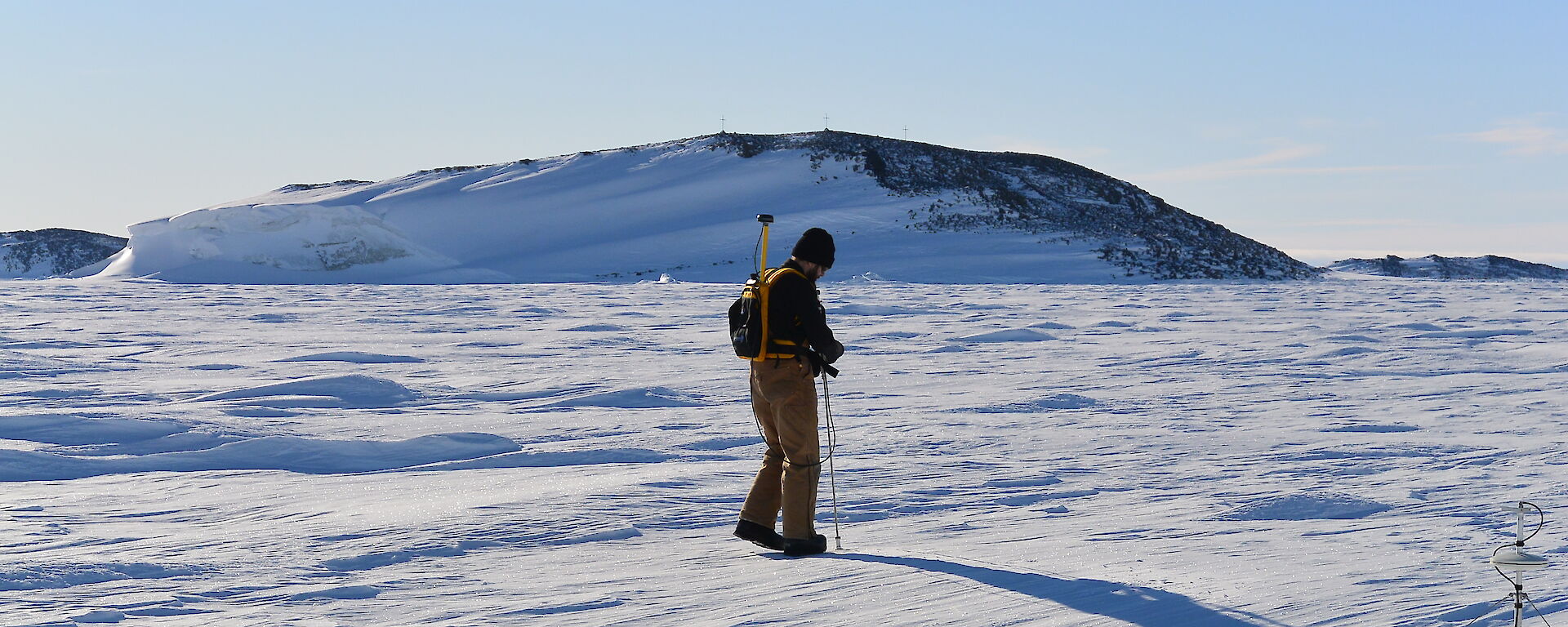 Dr John Parker measuring the snow thickness on top of the sea ice