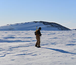 Dr John Parker measuring the snow thickness on top of the sea ice