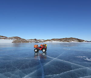 A quad bike on Paulk Lake, one of the Vestfold Hills freshwater lakes