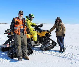Team Dieso — Michael Goldstein, Paul Bright and Christopher Burns on the apron at Davis ski landing area