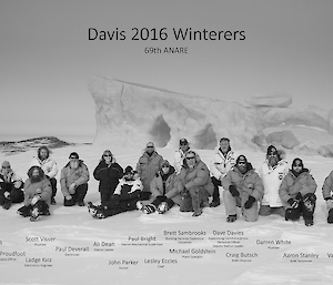 Winter photo for the 69th ANARE — all 16 members of the team