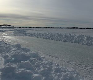 A road made into the Ice looking towards station