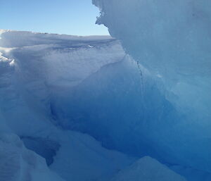 Blue ice sculpture that is the edge of the collapsed feature on Channel Lake.